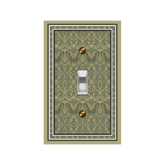 1174B Art Nouveau Morris Intricate Olive Green Design ~ Mrs Butler Unique Switchplate Cover ~ Use Drop Down Boxes~ 1174A on this Background
