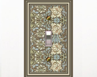 1531A Art Nouveau Morris Honeysuckle Floral Taupe Blue Green ~ Mrs Butler Unique Switchplate Cover ~ Use Drop Down Box ~ See 1531B in Blue