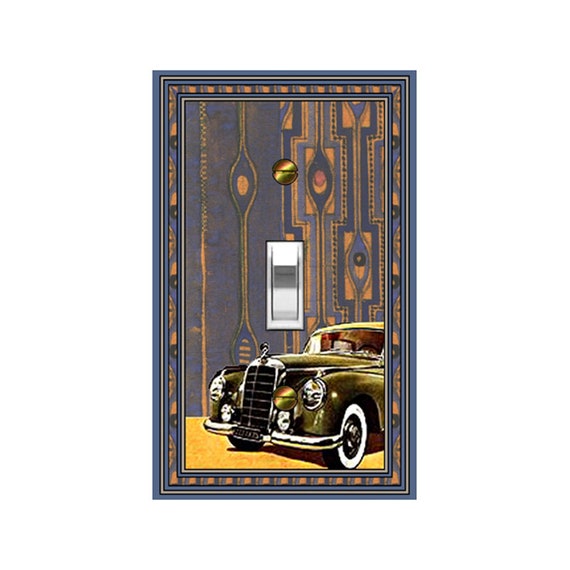 1416A Art Deco Mackintosh Antique 1940's Car on Retro Design ~ Mrs Butler Unique Switchplates ~ Use Drop Downs ~ See 1416B Background Design