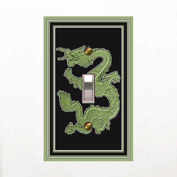 0251X Flat Image of Asian Feng Shui Green Dragon on Black Background ~ Mrs Butler Unique Switchplate ~Use Drop Down Boxes~ See Other Dragons