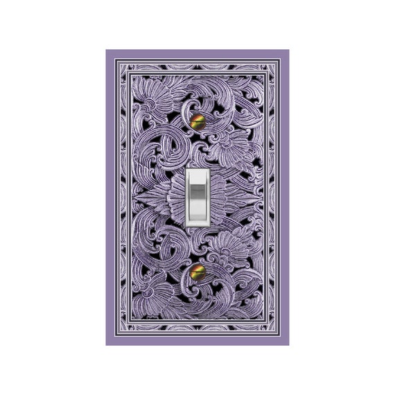 0408P Flat Image Asian Violet Bali Scrolls Faux Wood Carving ~ Mrs Butler Unique Switchplate Cover ~ Use Drop Downs ~ See 0408A-B Variations