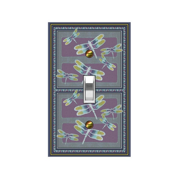 0239X Flat Image of Asian Batik Cloth Dragonflies Purple Blue Gray Green ~ Mrs Butler Unique Switchplate Covers ~ Use Drop Down Box Below