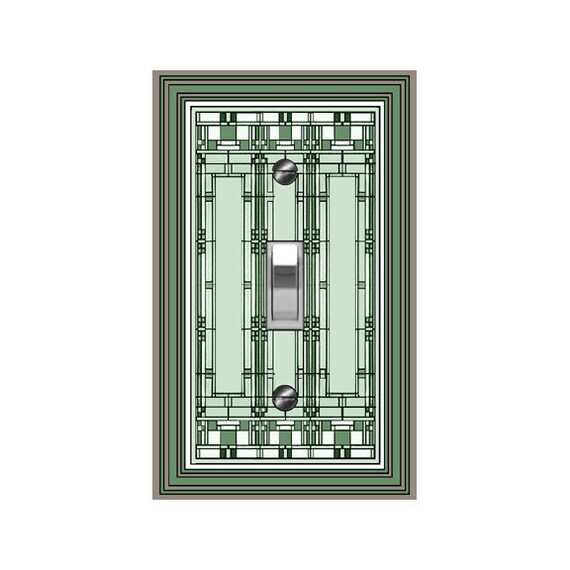 0469X Flat Image of Mod Mission Style Mostly Greens Faux Stained Glass Design ~ Mrs Butler Unique Switchplate Cover ~ Use Drop Downs Below