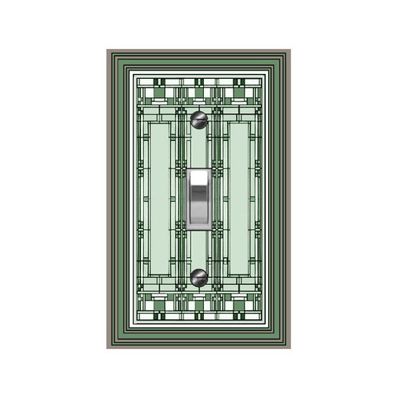 0469X Image of Mod Mission Style Mostly Greens Faux Stained Glass Design ~Mrs Butler Unique Switchplates~ Use Drop Downs - See 0469B & 0469C