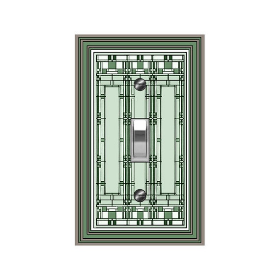 0469X Flat Image of Mod Mission Style Mostly Greens Faux Stained Glass Design ~ Mrs Butler Unique Switchplate Cover ~ Use Drop Downs Below