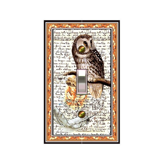 0290X Spotted Owl Feather Writing Collage Design ~ Mrs Butler Unique Switchplate Cover ~ Use Drop Down Box Below ~ See Owl & Bird Designs
