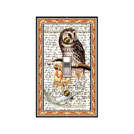 0290X Spotted Owl Feather Leaves Post Mark on Writing Collage ~ Mrs Butler Unique Switchplates ~ Use Drop Downs ~ See Other Owl Bird Designs