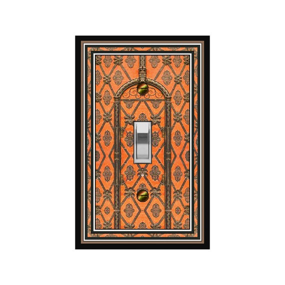 0161X Image of Ornate Floral Details Orange Gold Bronze Door ~ Mrs Butler Unique Switchplate Cover ~ Use Drop Down Boxes Below