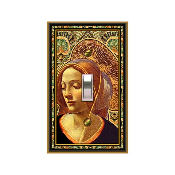 0729A Flat Image of Medieval Woman on Peacock Feather Bkgd ~ Mrs Butler Unique Switchplates ~ Use Drop Downs ~ See 0729B Background Design