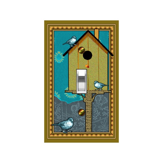 0227X Image of Birds and Birdhouse w/ Colorful Floral Batik Bkgd Design ~ Mrs Butler Unique Switchplate Cover ~ Use Drop Down Box ~See Birds