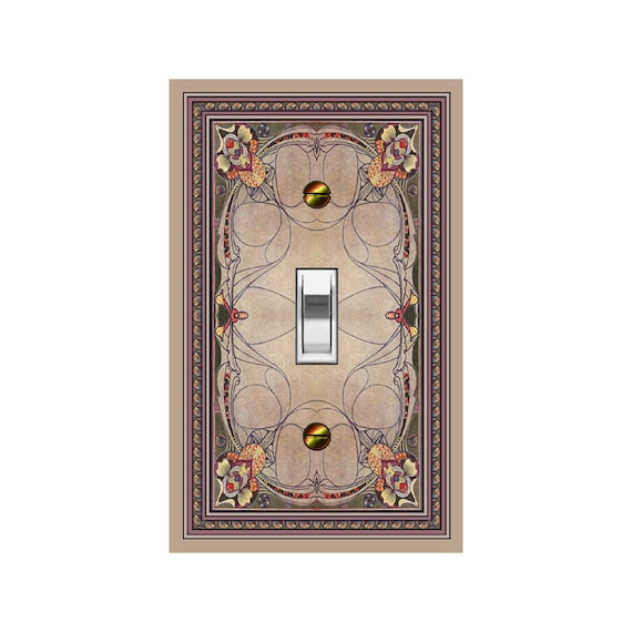 1124X Image of Art Deco Iris Floral Faux Stained Glass (Not Glass) ~ Mrs Butler Unique Switchplate Cover ~ Use Drop Down Boxes Below