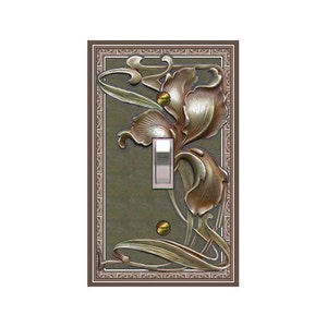 0151X Art Nouveau FLAT Image of Big Iris Vintage Book Cover Design NOT 3D ~ Mrs Butler Unique Switchplate Cover ~ Use Drop Down Boxes Below