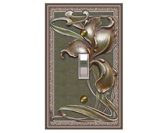 0151X Art Nouveau FLAT Image of Big Iris Vintage Book Cover Design NOT 3D ~ Mrs Butler Unique Switchplate Cover ~ Use Drop Down Boxes Below