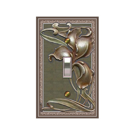 0151X Art Nouveau FLAT Image of Big Iris Vintage Book Cover Design NOT 3D ~ Mrs Butler Unique Switchplate Cover ~ Use Drop Down Boxes Below