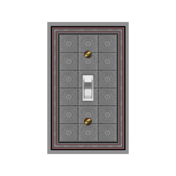0621D Flat Image of Subtle Gray Floral Mandala Faux Tile ~ Mrs Butler Unique Switchplate Cover ~Use Drop Downs Below~ See 0621A-C Variations
