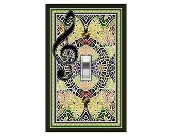 1414A G Clef Music on Image of Colorful Mosaic ~ Mrs Butler Unique Switchplate Cover ~ Use Drop Down Box Below ~ 1414B for Background Design