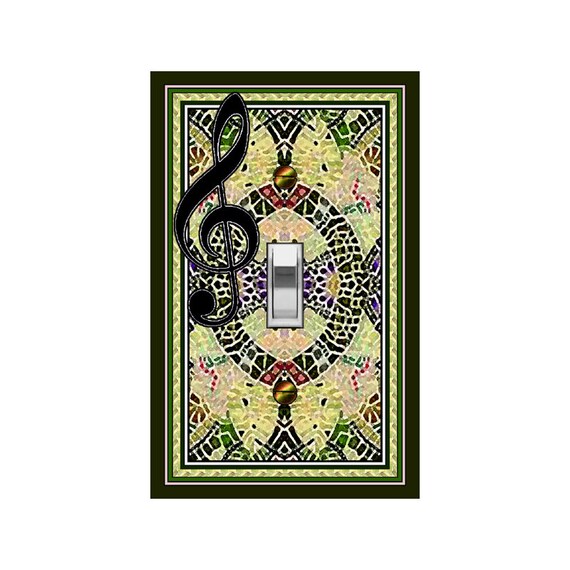 1414A G Clef Music on Image of Colorful Mosaic ~ Mrs Butler Unique Switchplate Cover ~ Use Drop Down Box Below ~ 1414B for Background Design