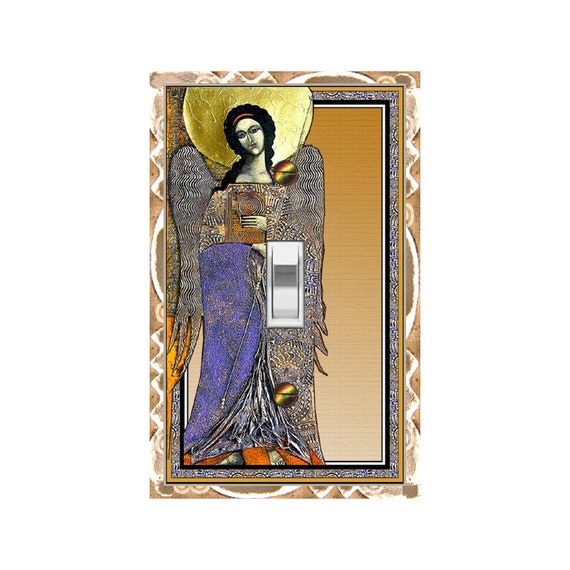 0654X Image of Unique Faux Stained Glass Medieval Archangel Design ~ Mrs Butler Unique Switchplates ~Use Drop Downs~ See Other Angel Designs