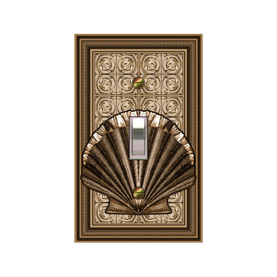0403A Flat Image Wide Seashell Brown Taupe Bkgd ~ Mrs Butler Unique Switchplate Cover ~ Use Drop Down Boxes ~ See 0403B Bkgd Design