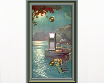 0486X Night Boat in Moonlight Tree Mountains Water Travel & Nature Themes ~ Mrs Butler Unique Switchplate Cover ~ Use Drop Down Boxes Below