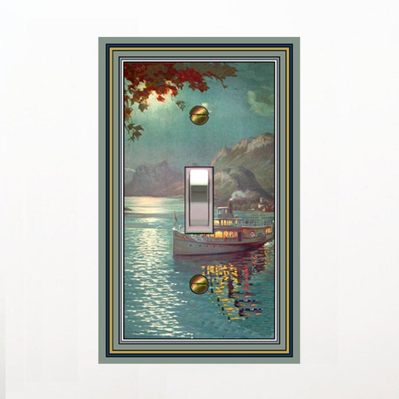 0486X Night Boat in Moonlight Tree Mountains Water Travel & Nature Themes ~ Mrs Butler Unique Switchplate Cover ~ Use Drop Down Boxes Below