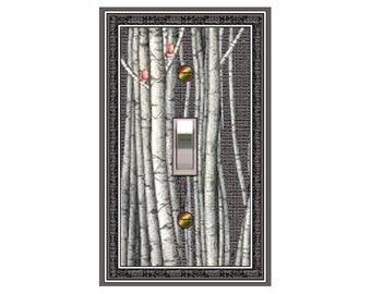 0359X Grayscale Birch Trees with 2 Pink Birds (slightly blurry) on Textured Background ~ Mrs Butler Unique Switchplates ~ Use Drop Downs