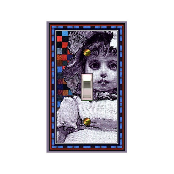 0206a- doll on quilt switch plate cover - mrs butler switchplates - choose sizes / prices from drop down box