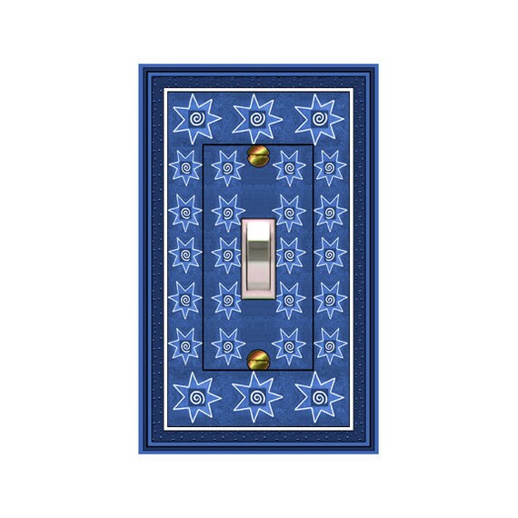 0113b   -  Cobalt Stars light switch plate cover - mrs butler switchplates (choose sizes/prices from drop down box