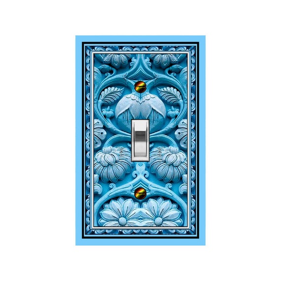 0277X Flat Image of Brilliant Shades of Blue Flowers Floral Faux Carving ~ Mrs Butler Unique Switchplate Cover ~ Use Drop Down Box Below