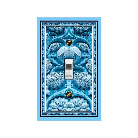 0277X Flat Image of Brilliant Shades of Blue Flowers Floral Faux Carving ~ Mrs Butler Unique Switchplate Cover ~ Use Drop Down Box Below