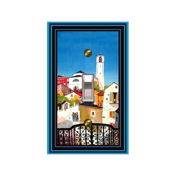 0487X Colorful Spanish Village & Villagers from a Balcony on a Clear Day ~ Mrs Butler Unique Switchplate Cover ~ Use Drop Down Boxes Below
