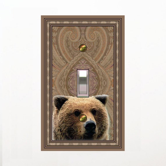 1571A Bear Head on Subtle Ornate Bkd ~ Mrs Butler Unique Switchplate Cover ~ Use Drop Down Box Below ~ 1571B Bkgd Design / See Bear Designs
