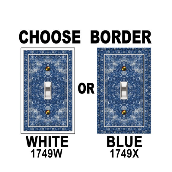 1749W Flat Image Shabby Chic Blue Faux Persian Rug CHOOSE BORDER Blue OR White ~ Mrs Butler Unique Switchplate Covers ~ Use Drop Down Boxes