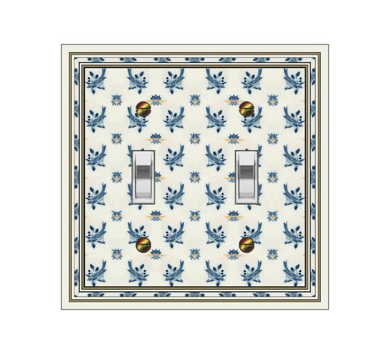 1149X Image of Faux Dutch Delft Tile Design Blue Birds & Bees Fly ~ Mrs Butler Unique Switchplate Cover ~ Use Drop Down Box ~ See More Delft