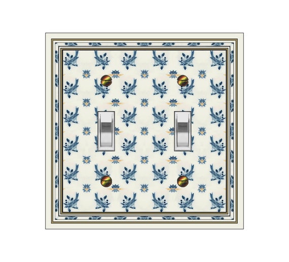 1149X Image of Faux Dutch Delft Tile Design Blue Birds & Bees Fly ~ Mrs Butler Unique Switchplate Cover ~ Use Drop Down Box ~ See More Delft