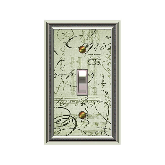 0332B Lime Sheet Music Collage Lime Bkgd ~ Mrs Butler Unique Switchplate Cover ~ Use Drop Down Box Below ~ See Clarinet on this Bkgd 0332A