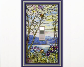 0460X FLAT Image of FAUX Stained Glass, Blue Purple Green Yellow ~ Mrs Butler Unique Switchplate Covers ~ Use Drop Down Box Below