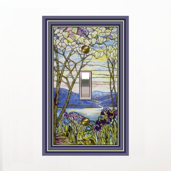 0460X FLAT Image of FAUX Stained Glass, Blue Purple Green Yellow ~ Mrs Butler Unique Switchplate Covers ~ Use Drop Down Box Below