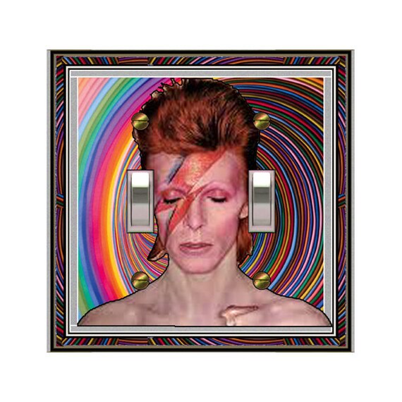 1767A David Bowie Glam on Psychedelic Rainbow Swirl Bkgd ~ Mrs Butler Unique Switchplate Cover ~ Use Drop Down Boxes ~ See 1767B Bkgd Design
