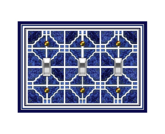 1198X Flat Image of Faux Cobalt Tile w/ Subtle Gray Highlights ~ Mrs Butler Unique Switchplates ~ Use Drop Downs ~See Many Faux Tile Designs