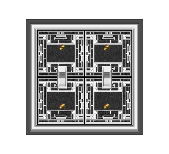 1493X Mod Stained Glass-Look Black White Gray Symmetrical Geometric Design ~ Mrs Butler Unique Switchplate Cover ~ Use Drop Downs Below