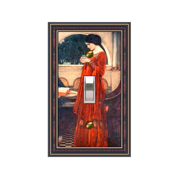 1592X Waterhouse Crystal Ball Brunette Beauty in Red Gown ~ Mrs Butler Unique Switchplate Cover ~ Use Drop Down Boxes ~ See More Waterhouse