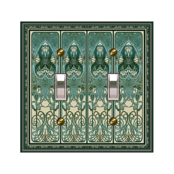 0542X Vintage Look Art Nouveau Mucha Intricate Teal Green Tan Floral ~ Mrs Butler Unique Switchplate Cover ~ Use Drop Down Box ~ Many Mucha