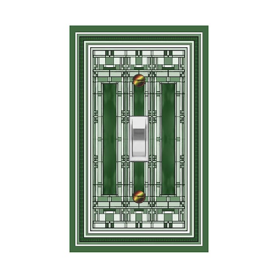 0469C Image of Mod Mission Style Mostly Greens Faux Stained Glass Design ~Mrs Butler Unique Switchplates~ Use Drop Downs - See 0469X & 0469B