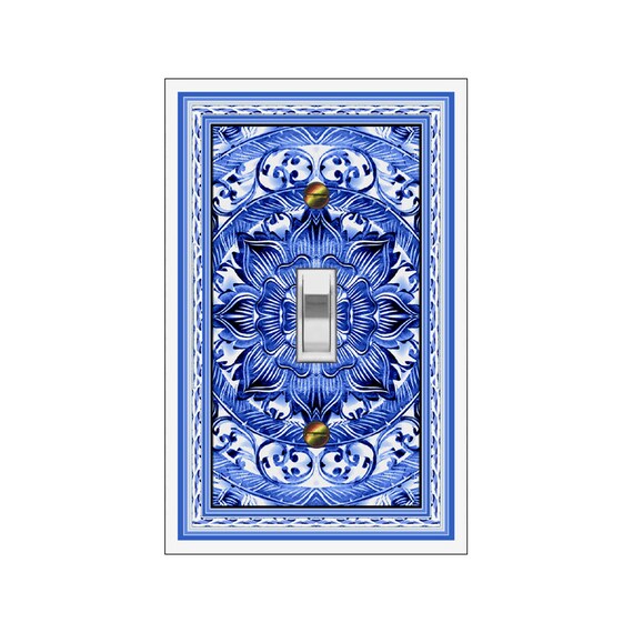 0177C FLAT Image Asian Floral Balinese Carving Inverted Blue ~ Mrs Butler Unique Switchplate Cover ~ Use Drop Downs ~ See 0177B-X Variations