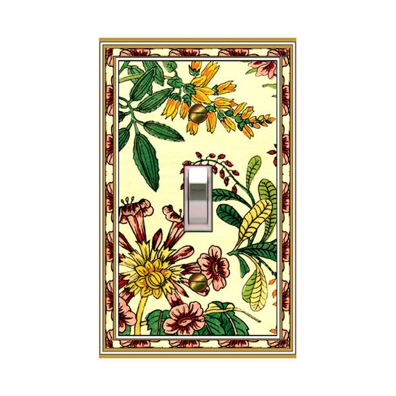 0577X Burst of Colorful Flowers & Leaves on Pale Yellow ~ Mrs Butler Unique Switchplate Cover ~ Use Drop Down Boxes Below