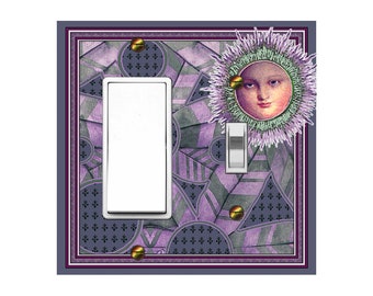 0117A Sun on Abstract Floral & Fleur de Lis Design Violet Gray~ Mrs Butler Unique Switchplate Cover ~ Use Drop Down Box~See 0117B Background