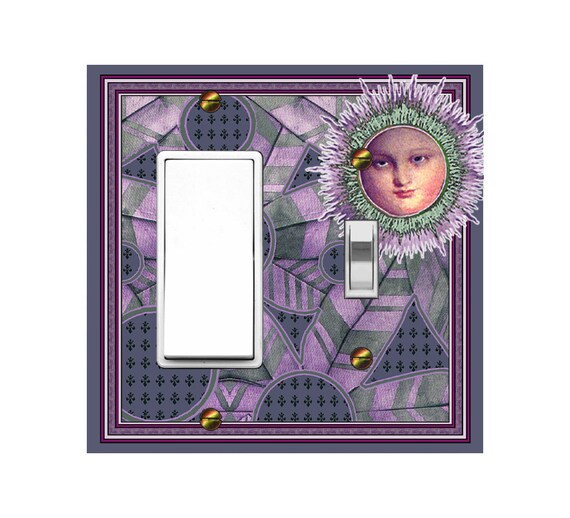 0117A Sun on Abstract Floral & Fleur de Lis Design Violet Gray~ Mrs Butler Unique Switchplate Cover ~ Use Drop Down Box~See 0117B Background