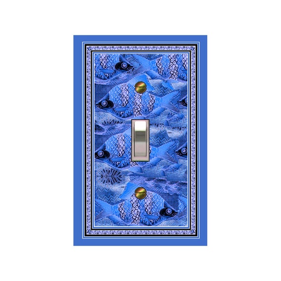 0283X Vibrant Cobalt Blue Fish Design ~ Mrs Butler Unique Switchplate Cover ~ Use Drop Down Box Below ~ See 0283A & 0282X Variations