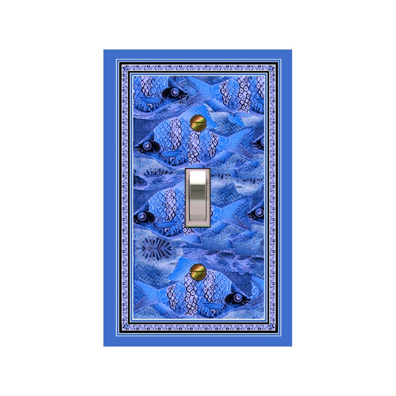 0283X Vibrant Cobalt Blue Fish Design Mrs Butler Unique Switchplate Cover Use Drop Down Box Below See 0283A & 0282X Variations image 1